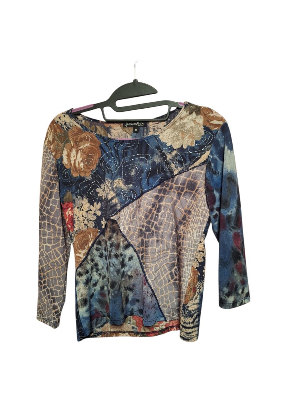 Vintage Jessica Max USA Patchwork Lightweight Cropped Pullover Top  Ladies  med